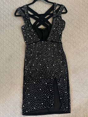 Studded Black Mini Dress with Strappy Back